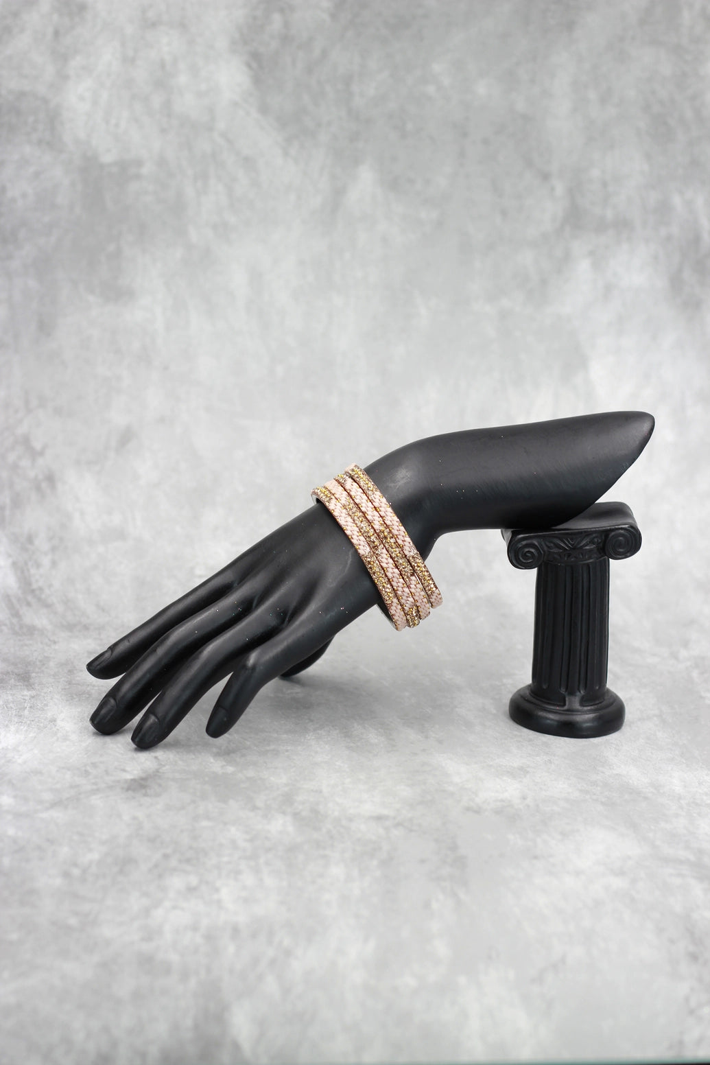 Multicolour Crystal Bead Bangles Set with Gold-Tone Sparkle for Festive & Wedding Wear - Light pink