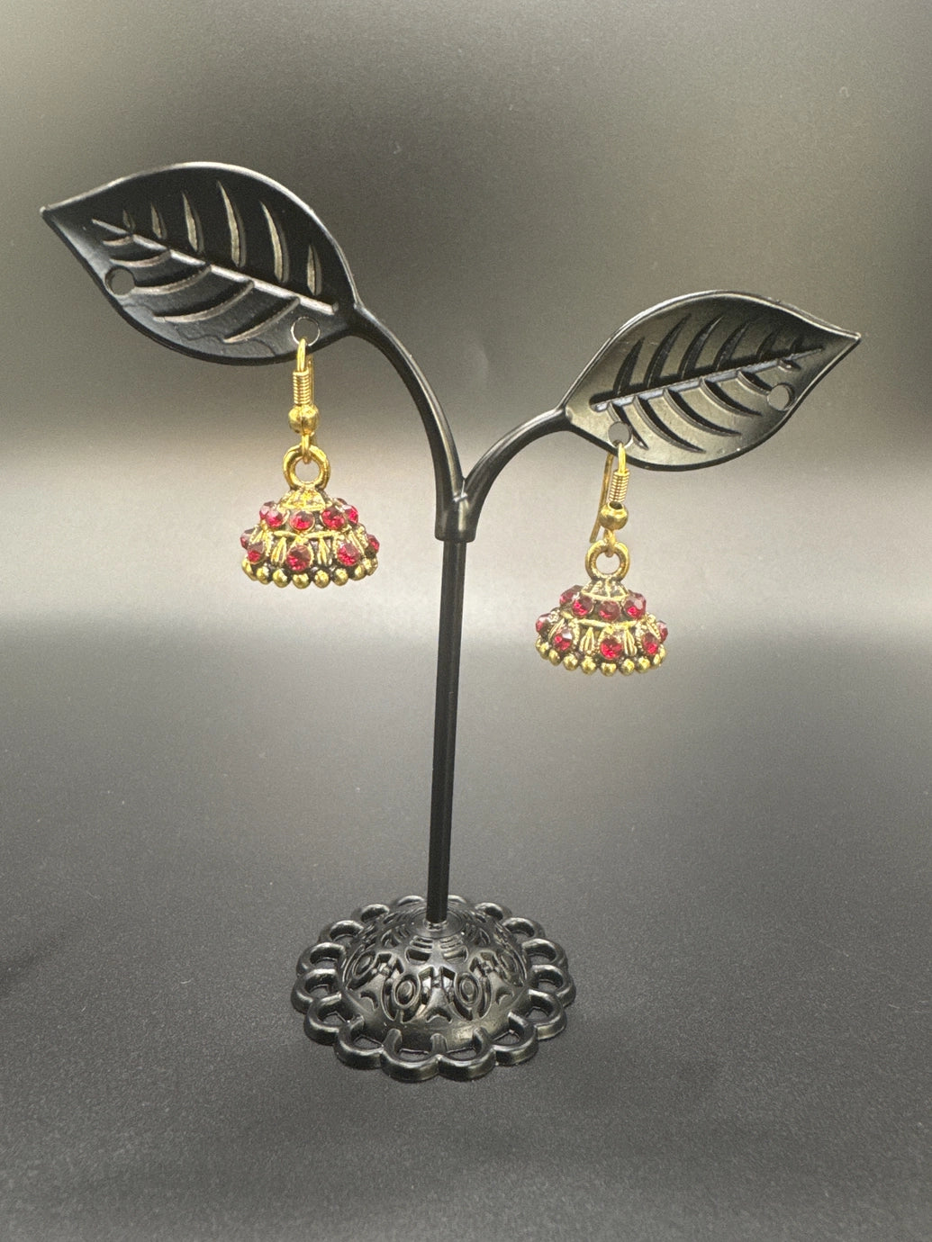 Gold-Tone Stone Studded Dome Jhumka Earrings - Multi Colours