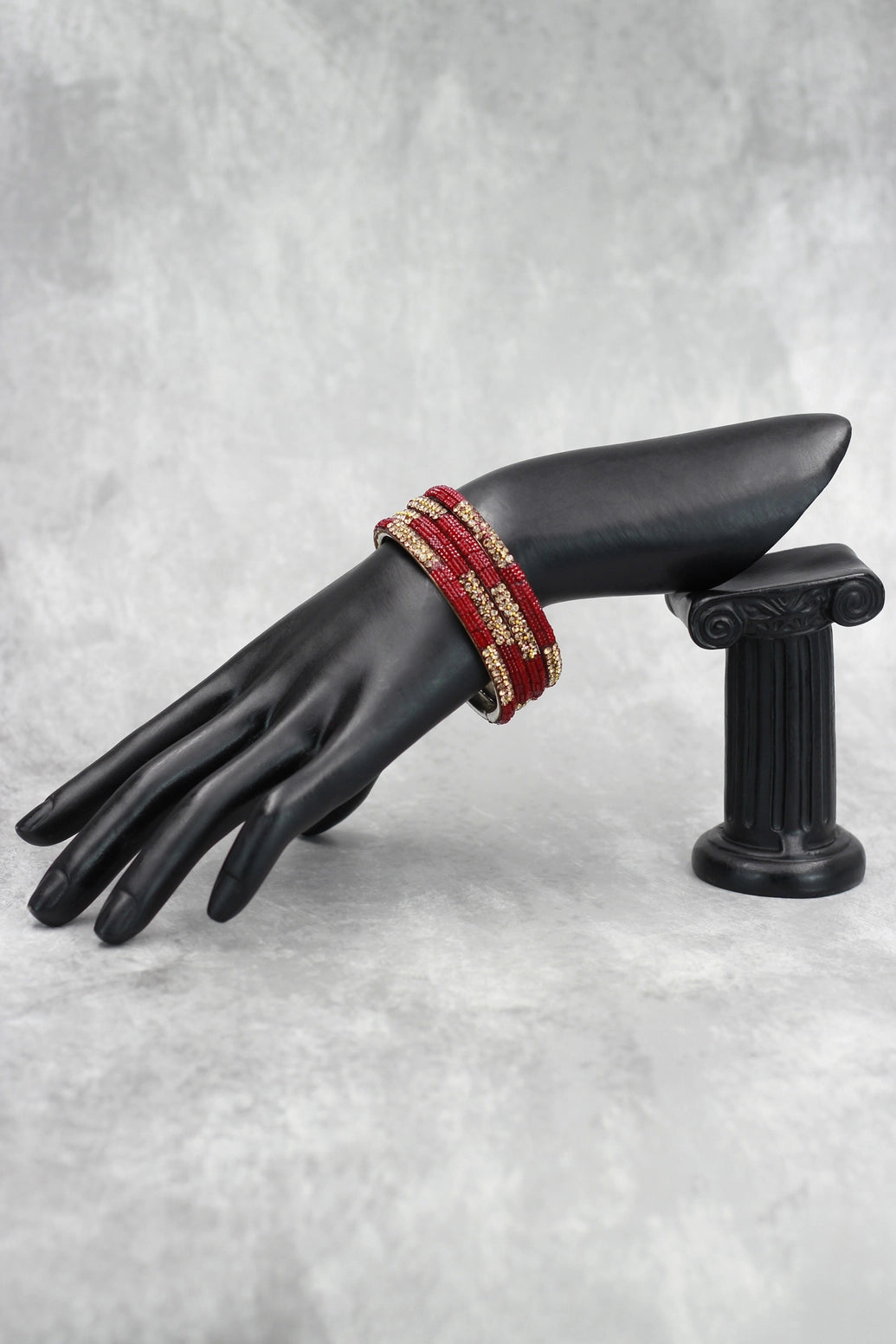 Embellished Crystal Bangles Set with Gold-Tone Sparkle - Multicolour Festive Wear for Women - Maroon