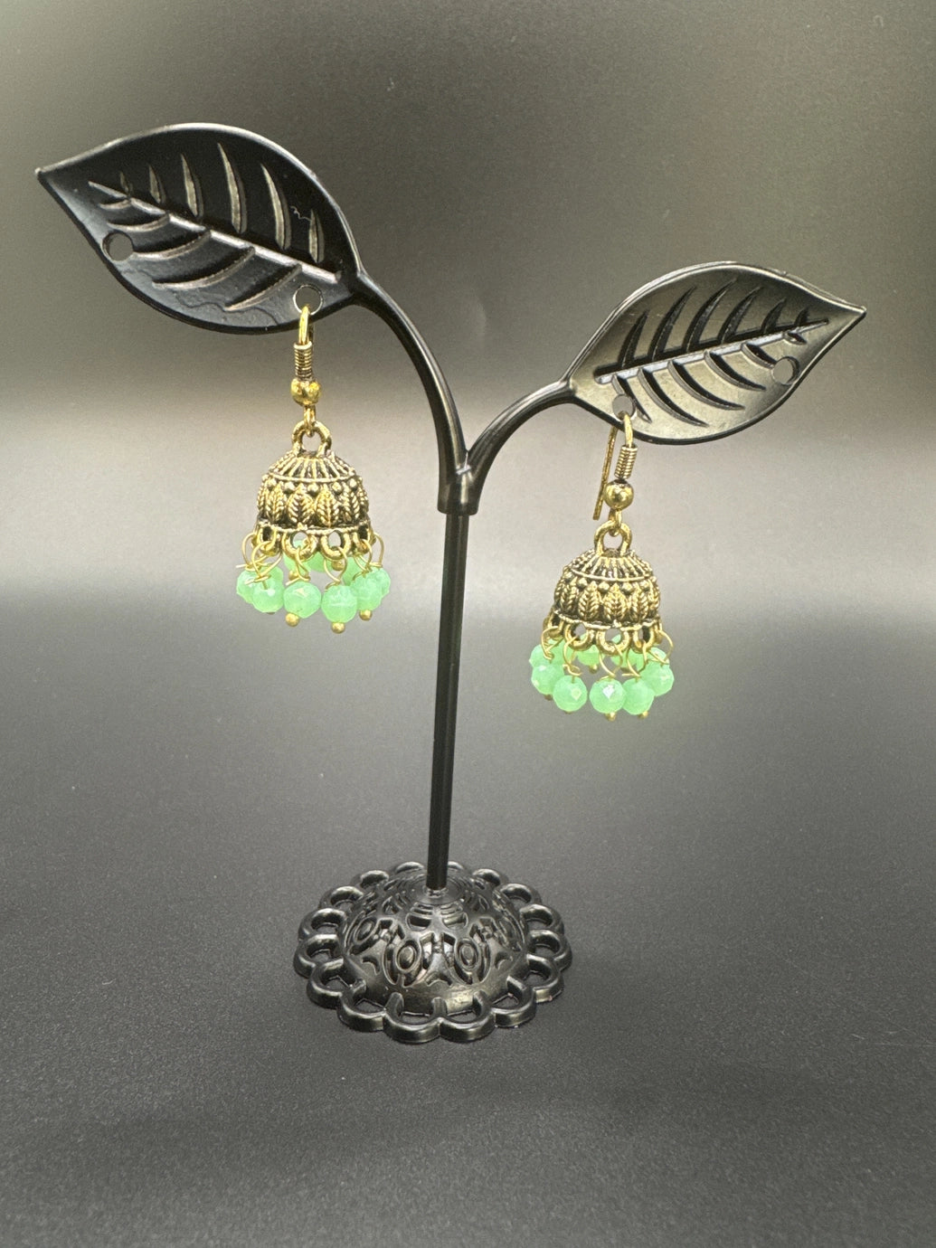 Gold-Tone Traditional Jhumka Earrings with Beaded Drops