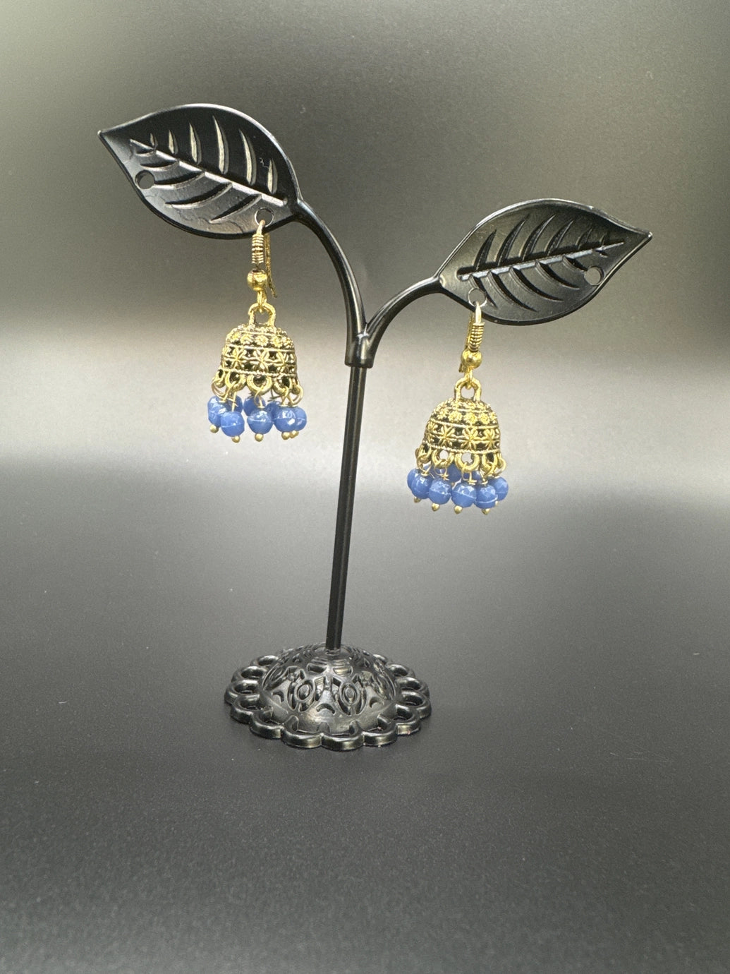 Gold-Tone Traditional Jhumka Earrings with Beaded Drops
