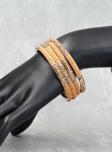 Multicolour Crystal Bangles Set with Gold-Tone Sparkle and Bead Detailing for Festive Wear, Wedding and Ethnic Styling