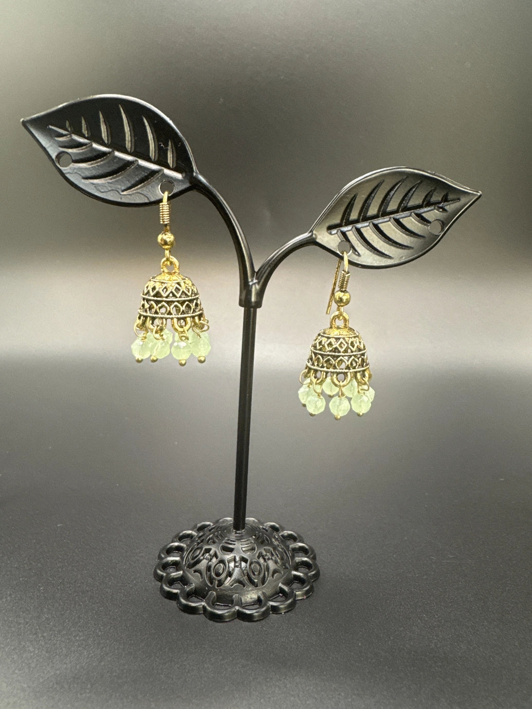 Gold-Tone Traditional Jhumka Earrings with Beaded Drops