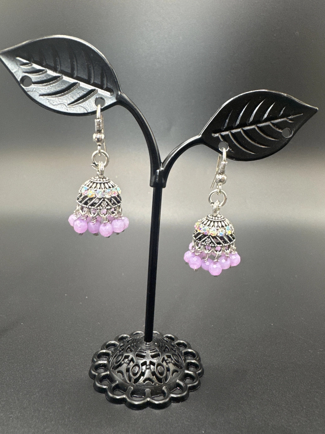 Oxidized Silver Jhumka Earrings with Beaded Drops