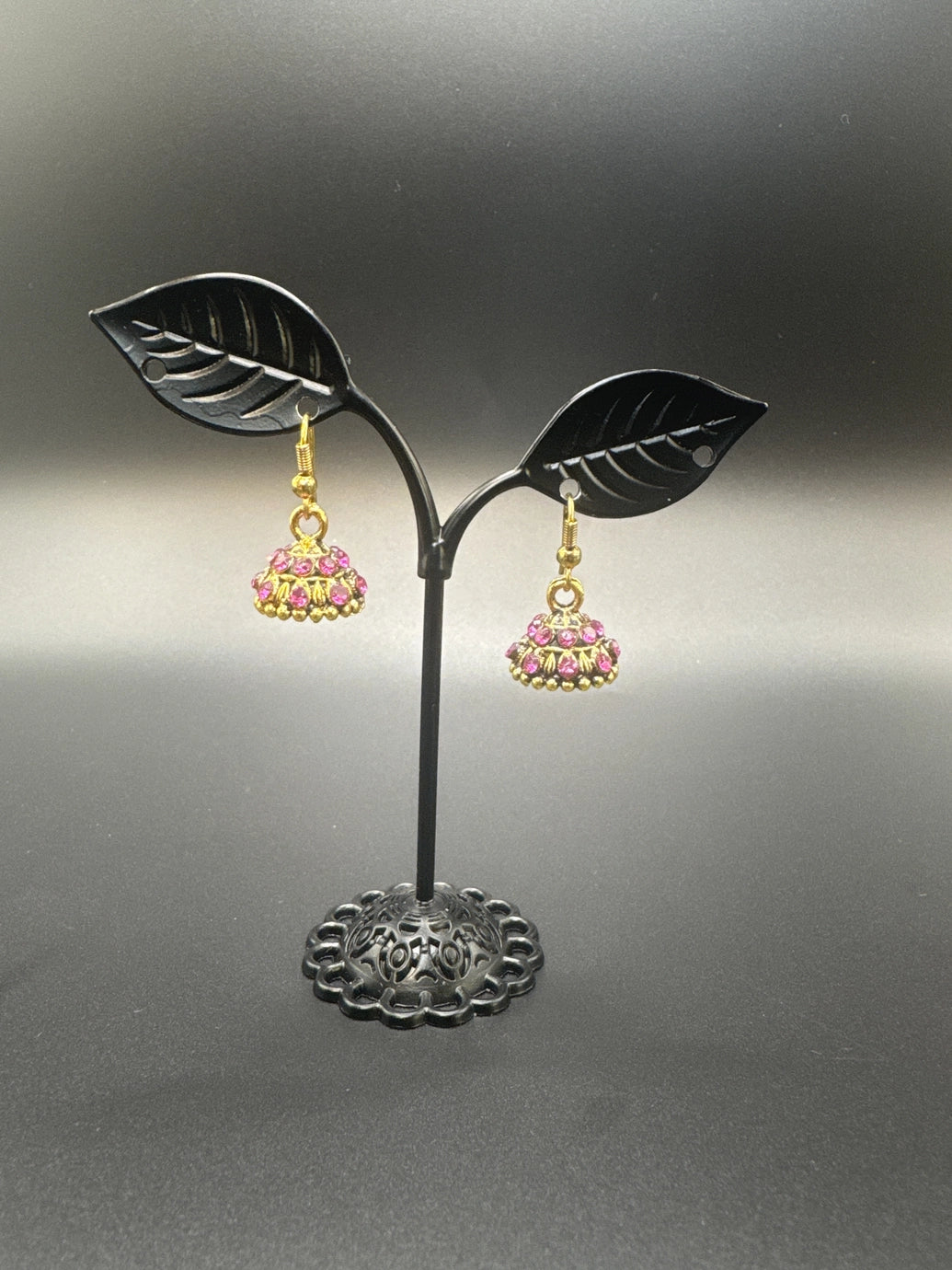 Gold-Tone Stone Studded Dome Jhumka Earrings - Multi Colours