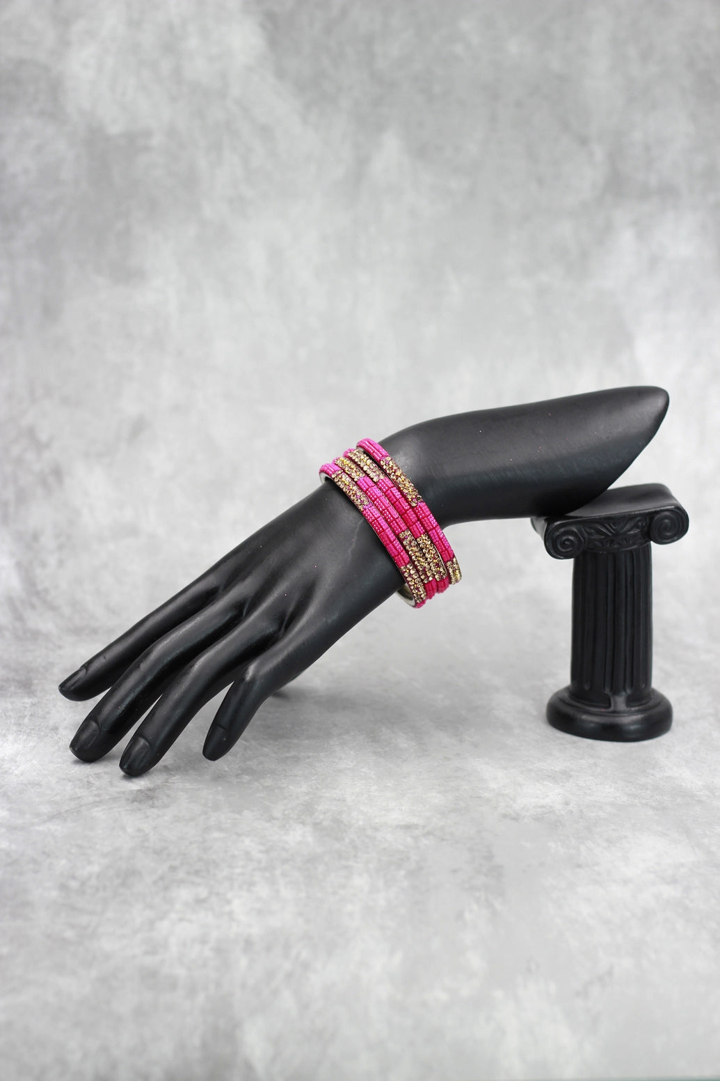 Rani Pink Multicolour Crystal Bangles Set with Gold-Tone Sparkle for Festive, Wedding & Ethnic Styling - Rani Pink