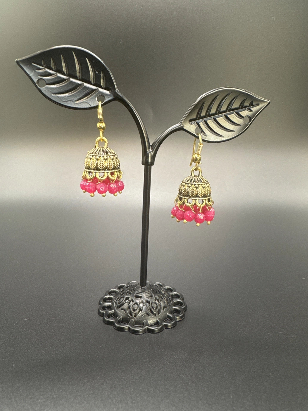 Gold-Tone Traditional Jhumka Earrings with Beaded Drops