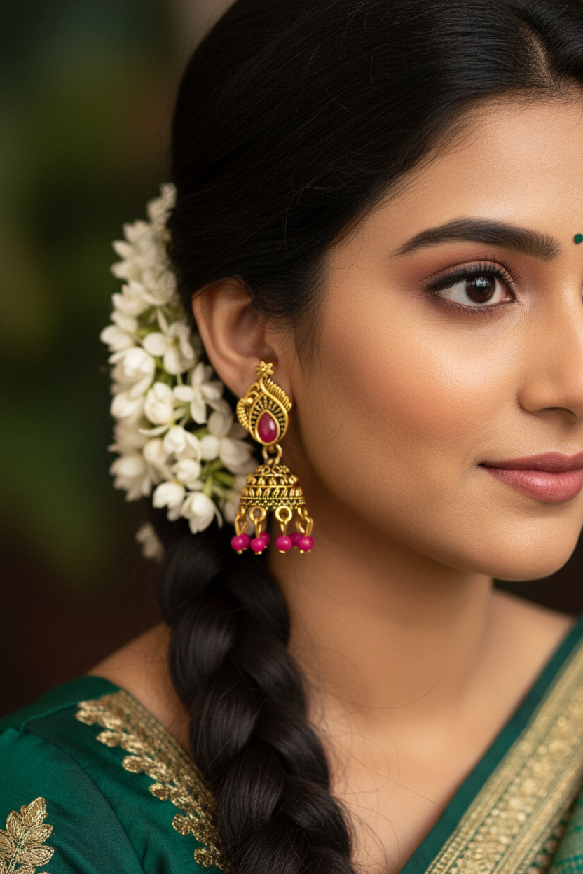 Red Antique Leaf-Design Jhumka Earrings for Women —