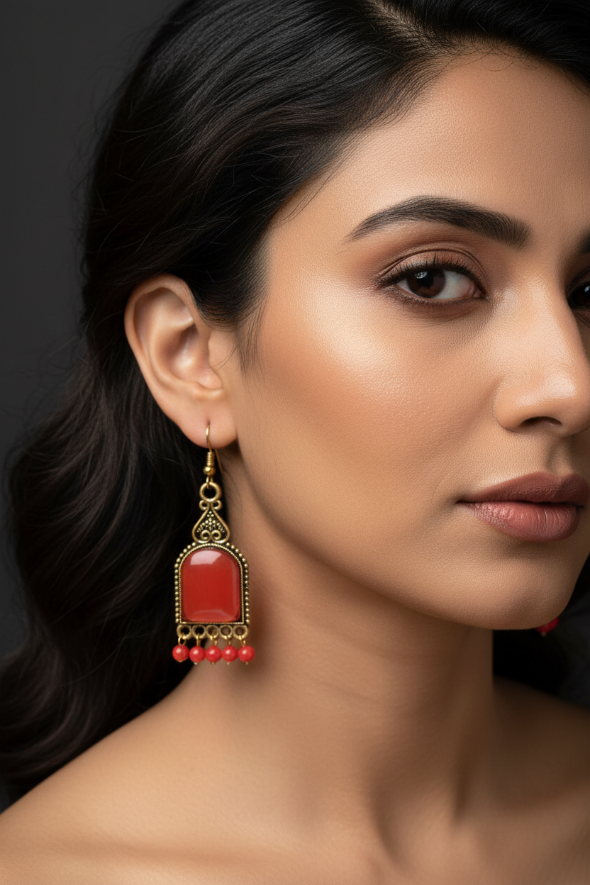 Antique Gold-Tone Arch Drop Earrings with Bead Fringe-Multiple Colours