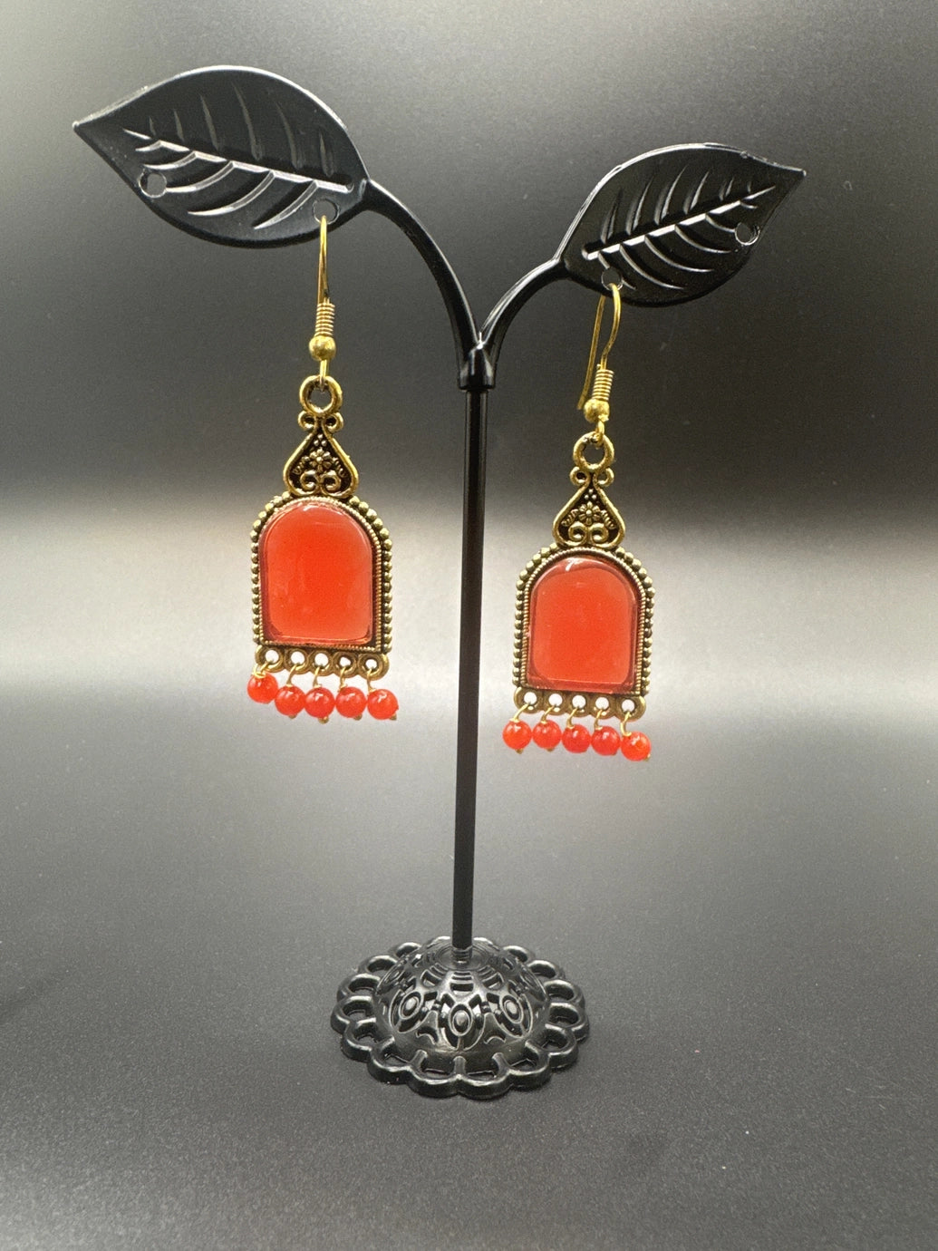 Antique Gold-Tone Arch Drop Earrings with Bead Fringe-Multiple Colours