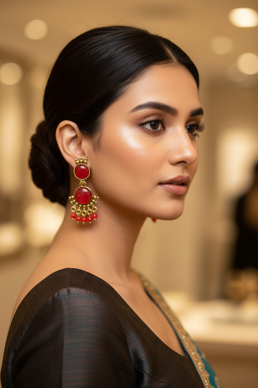 Yellow Gold-Tone Multicolor Beaded Ethnic Jhumka