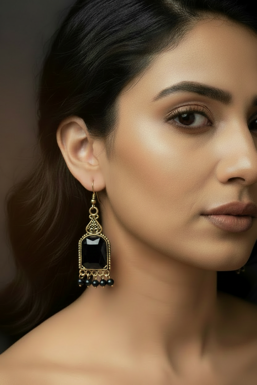 Antique Gold-Tone Arch Drop Earrings with Bead Fringe-Multiple Colours