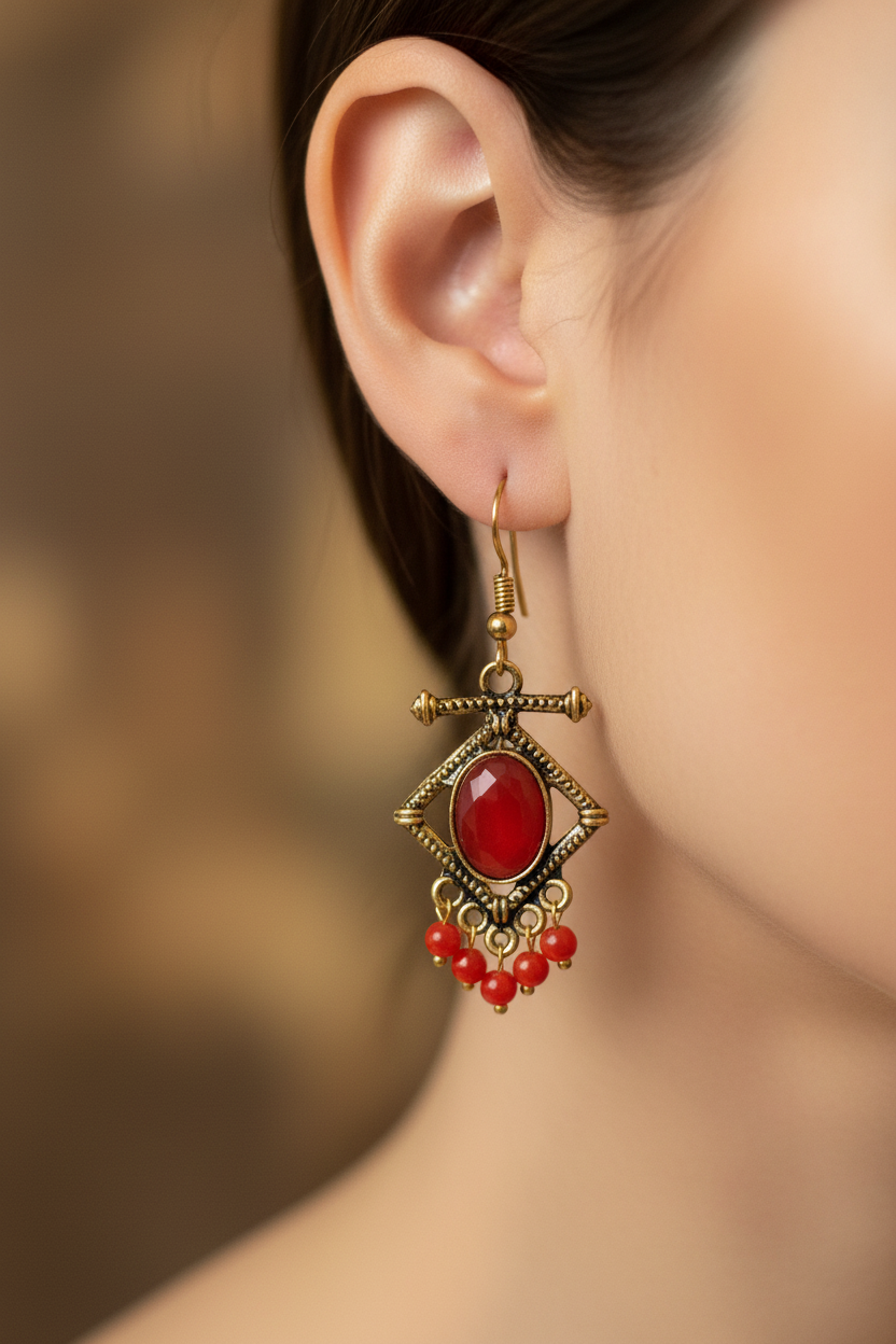 Sea blue Antique gold-tone drop earrings with stone