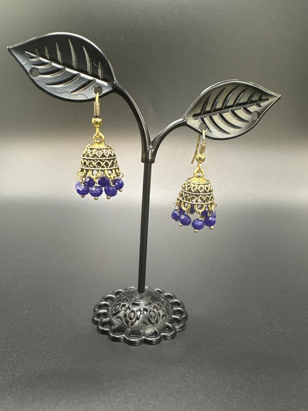 Gold-Tone Traditional Jhumka Earrings with Beaded Drops