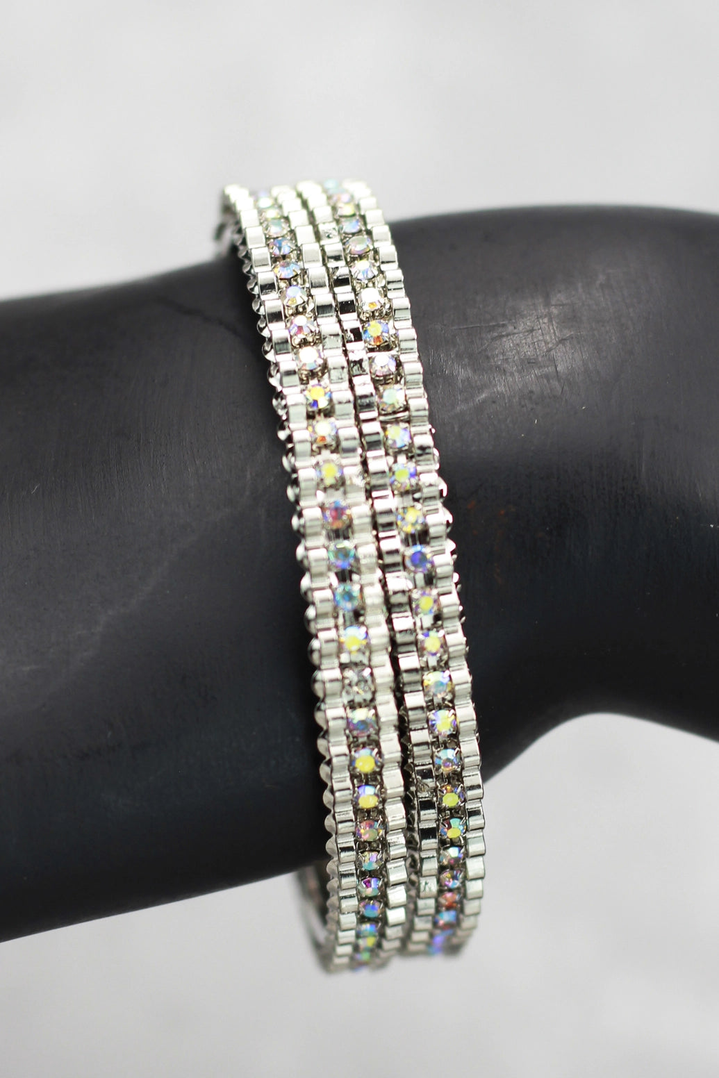Silver-tone crystal bangles with sleek sparkle, perfect for festive wear, parties, and elegant ethnic styling. - Silver