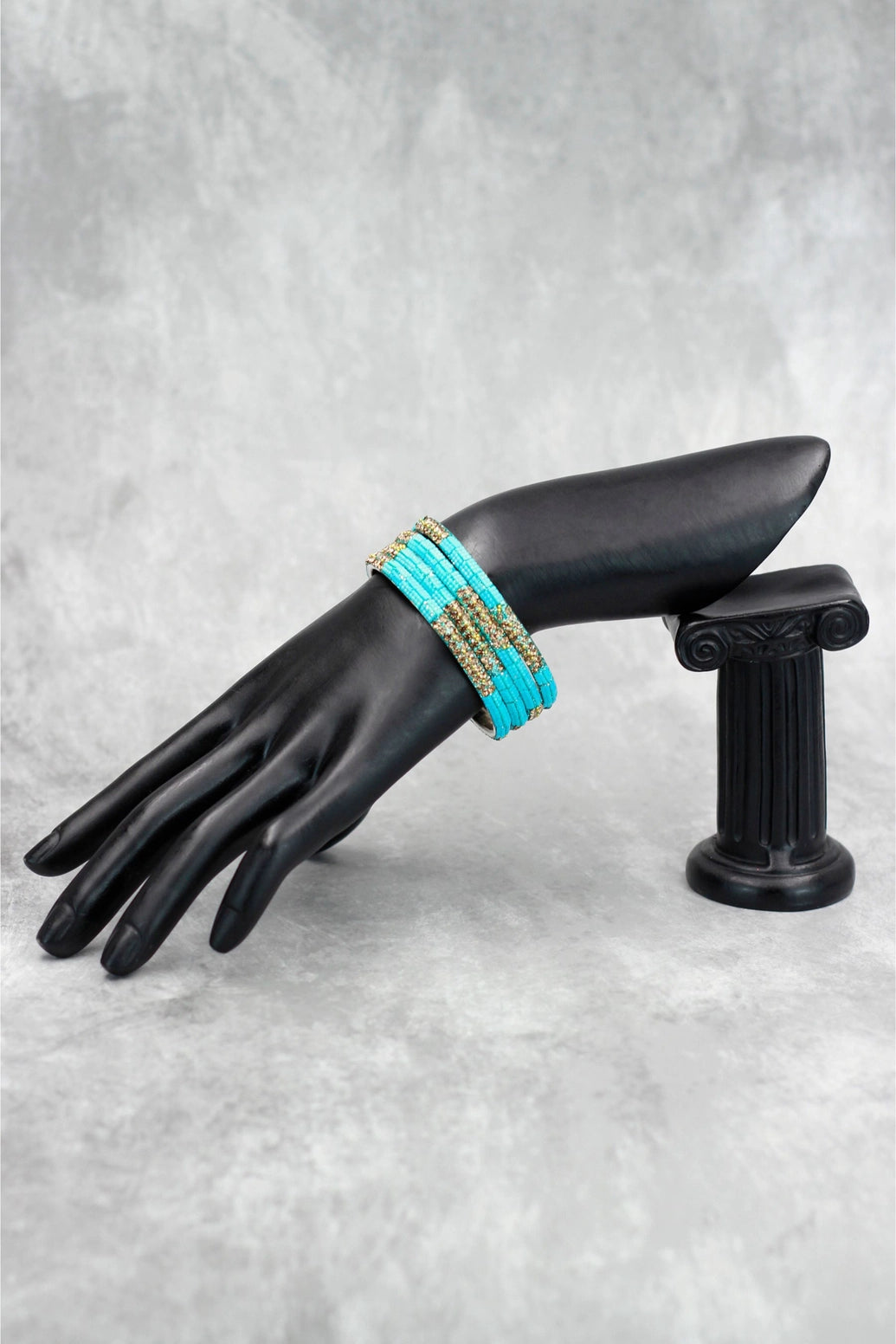 Multicolour Crystal Bangle Set with Gold-Tone Sparkle & Bead Detailing for Festive Wear, Weddings - Sky Blue
