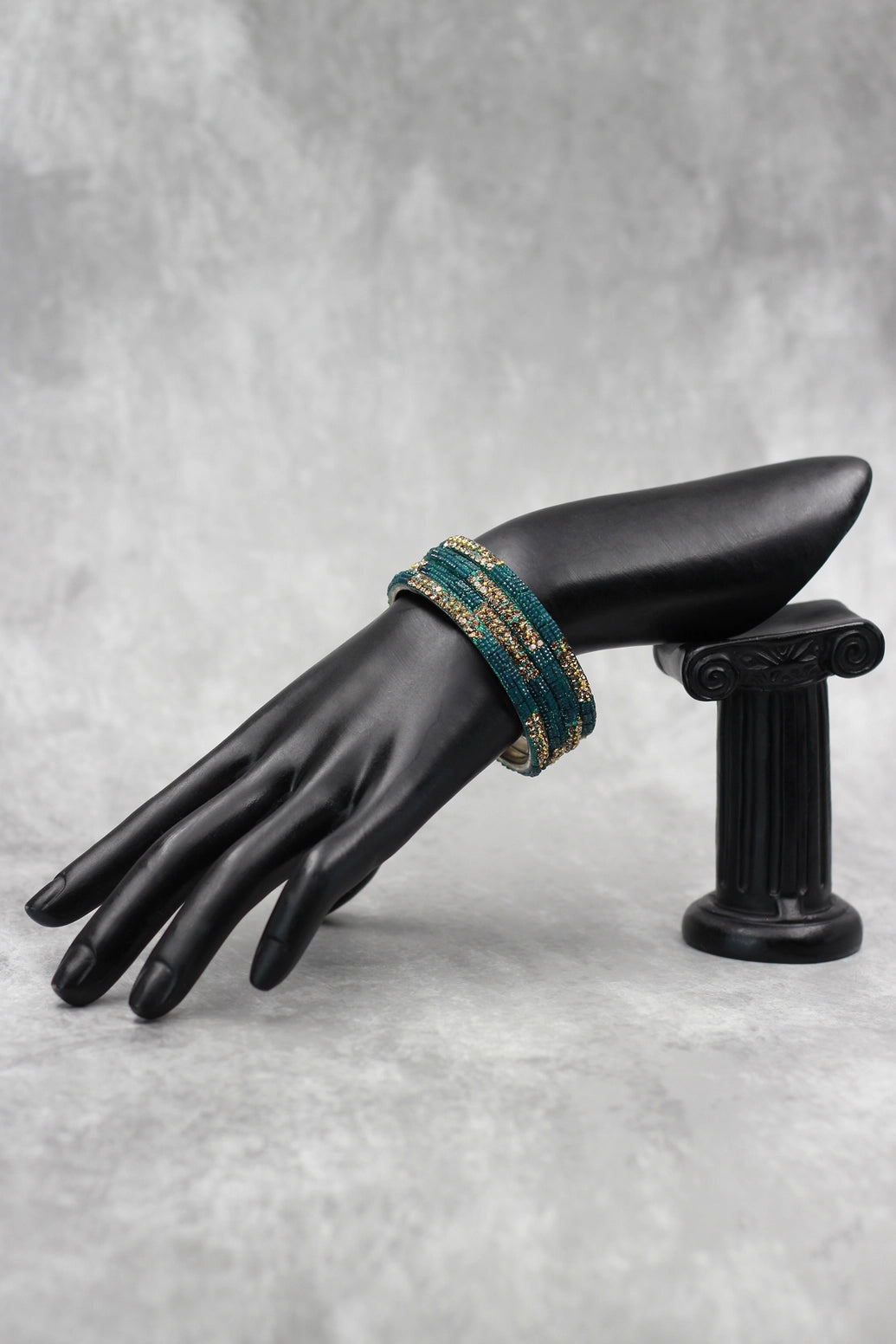Multicolour Crystal Bangle Set with Gold-Tone Sparkle & Bead Detailing for Festive Wear, Weddings - Teal Blue