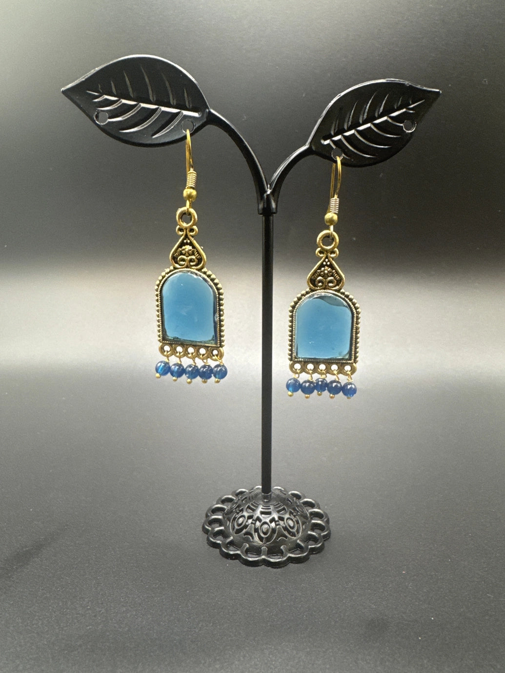 Antique Gold-Tone Arch Drop Earrings with Bead Fringe-Multiple Colours