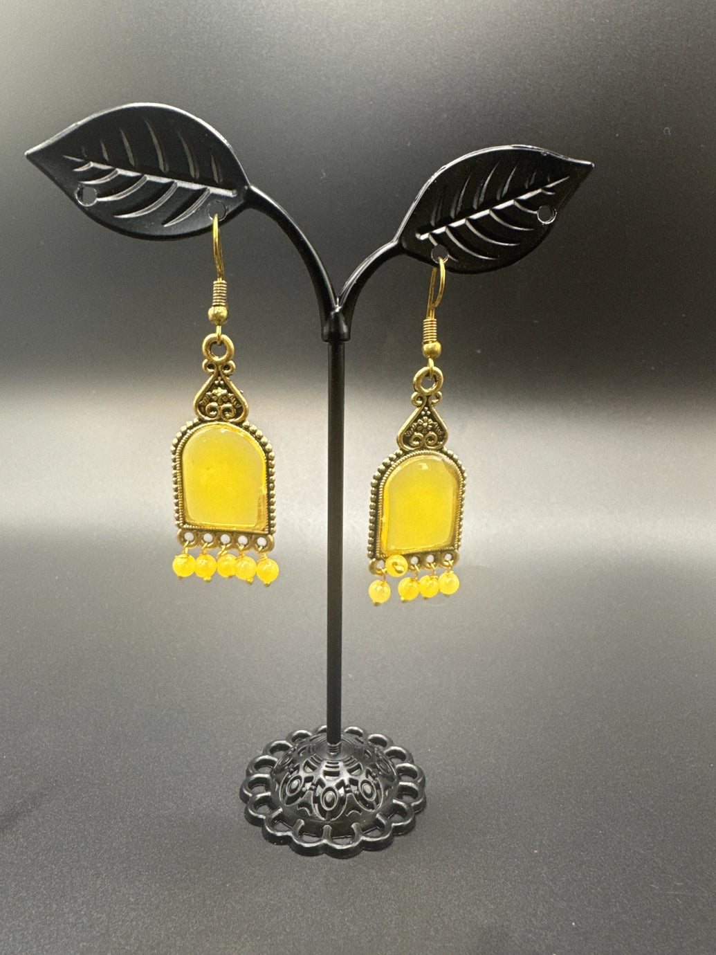 Antique Gold-Tone Arch Drop Earrings with Bead Fringe-Multiple Colours