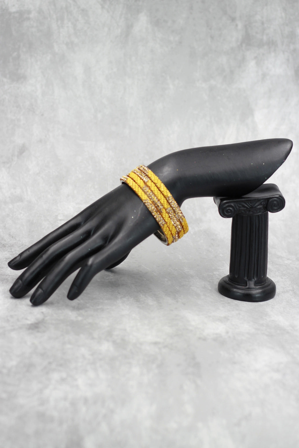 Multicolour Crystal Bangles Set with Gold-Tone Sparkle for Festive, Wedding & Ethnic Wear - Yellow