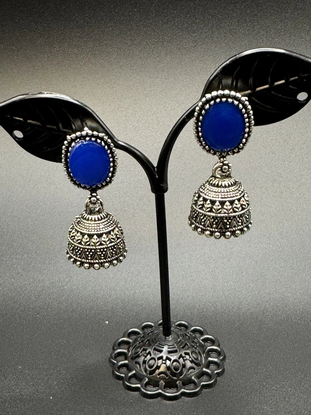 Oxidized Silver Jhumka Earrings for Women - Stylish Traditional Jewelry Jewelry JCS Fashions 1.5 inch Royal Blue
