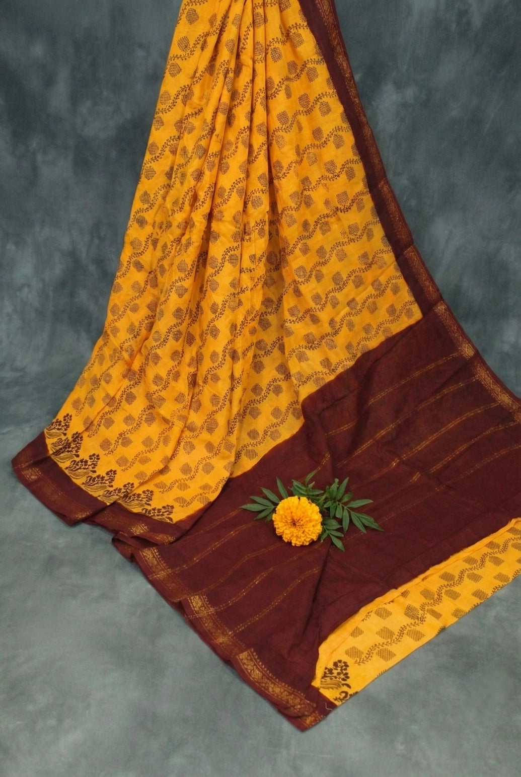 Yellow Floral Print Poly Cotton Saree - Lightweight & Festive Wear Saree JCS Fashions Yellow 5.5 meters