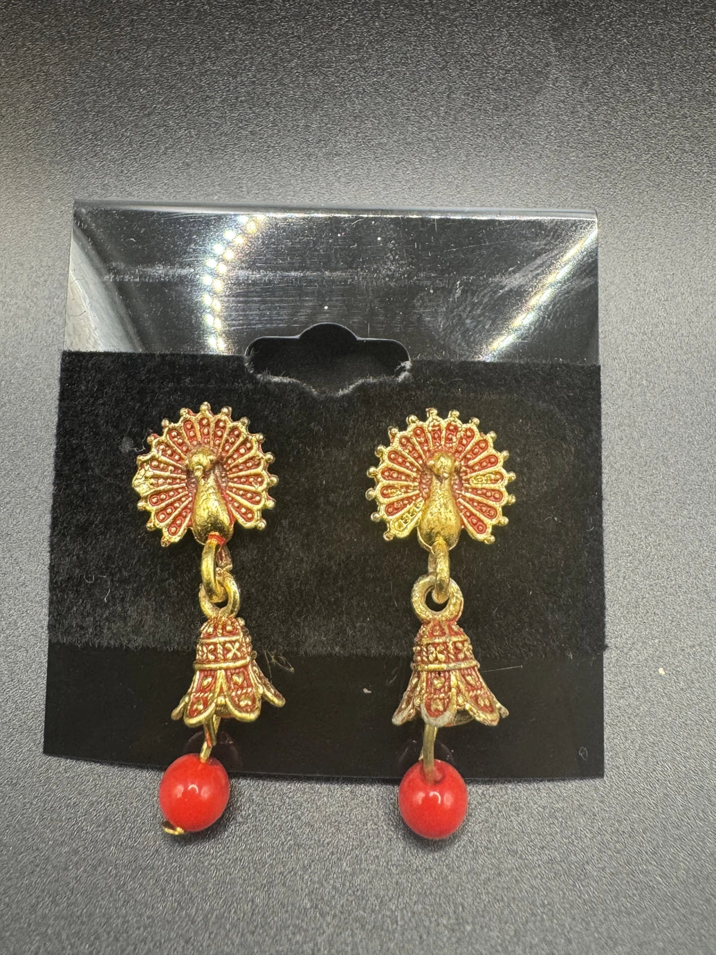 Antique Look Peacock Jhumka Earrings in Multiple Colors Jewelry JCS Fashions 1.2 inch Red