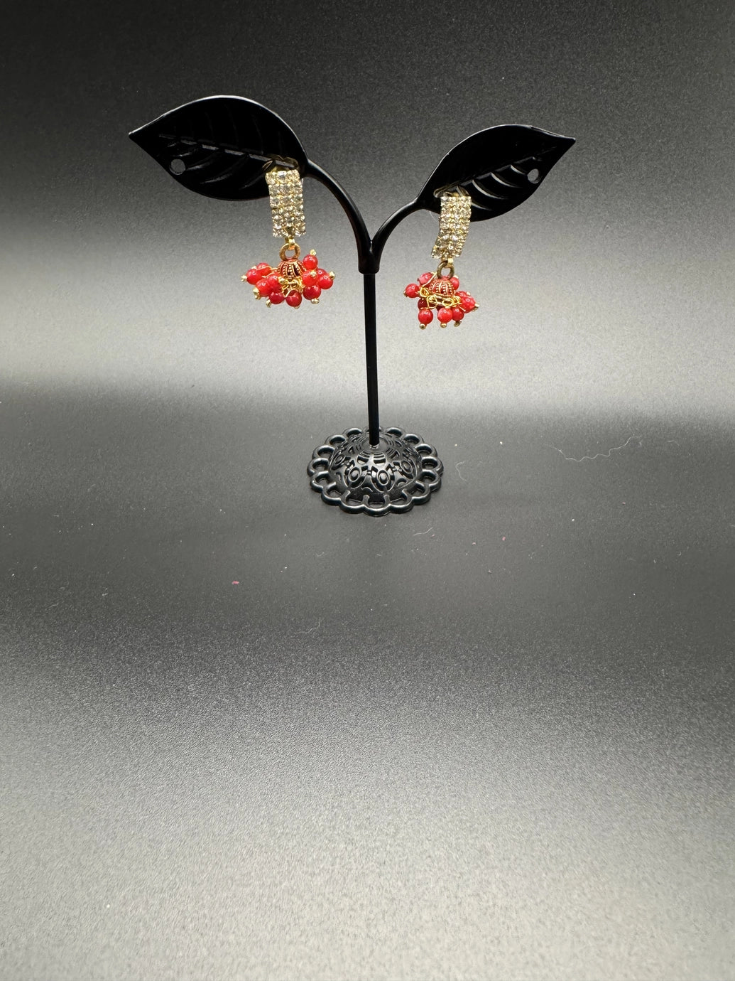 Gold Look Crystal Stud Jhumka Earrings - Traditional Fashion Jewelry Jewelry JCS Fashions Red 1 inch