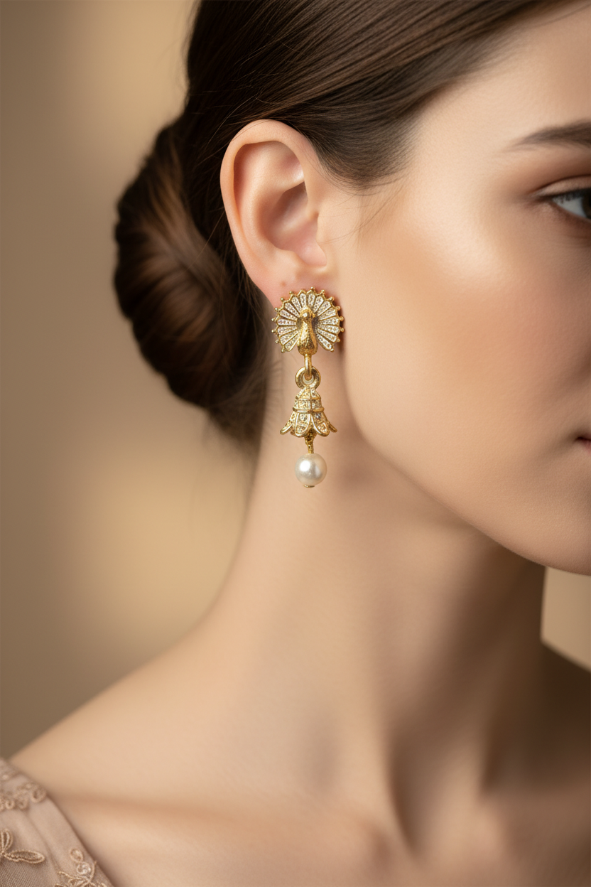 Antique Look Peacock Jhumka Earrings in Multiple Colors