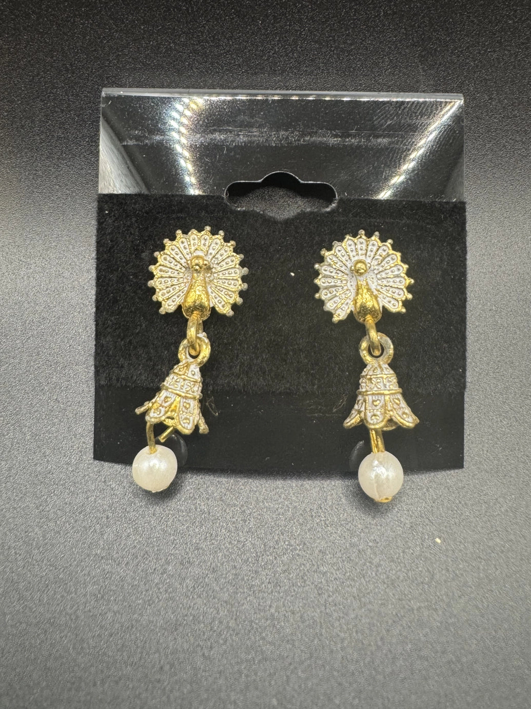 Antique Look Peacock Jhumka Earrings in Multiple Colors Jewelry JCS Fashions 1.2 inch White