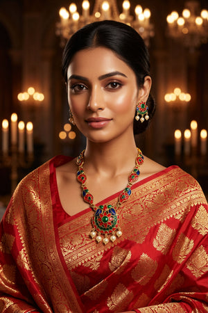 Multicolor Gold-Tone Multicolour Peacock Necklace Set