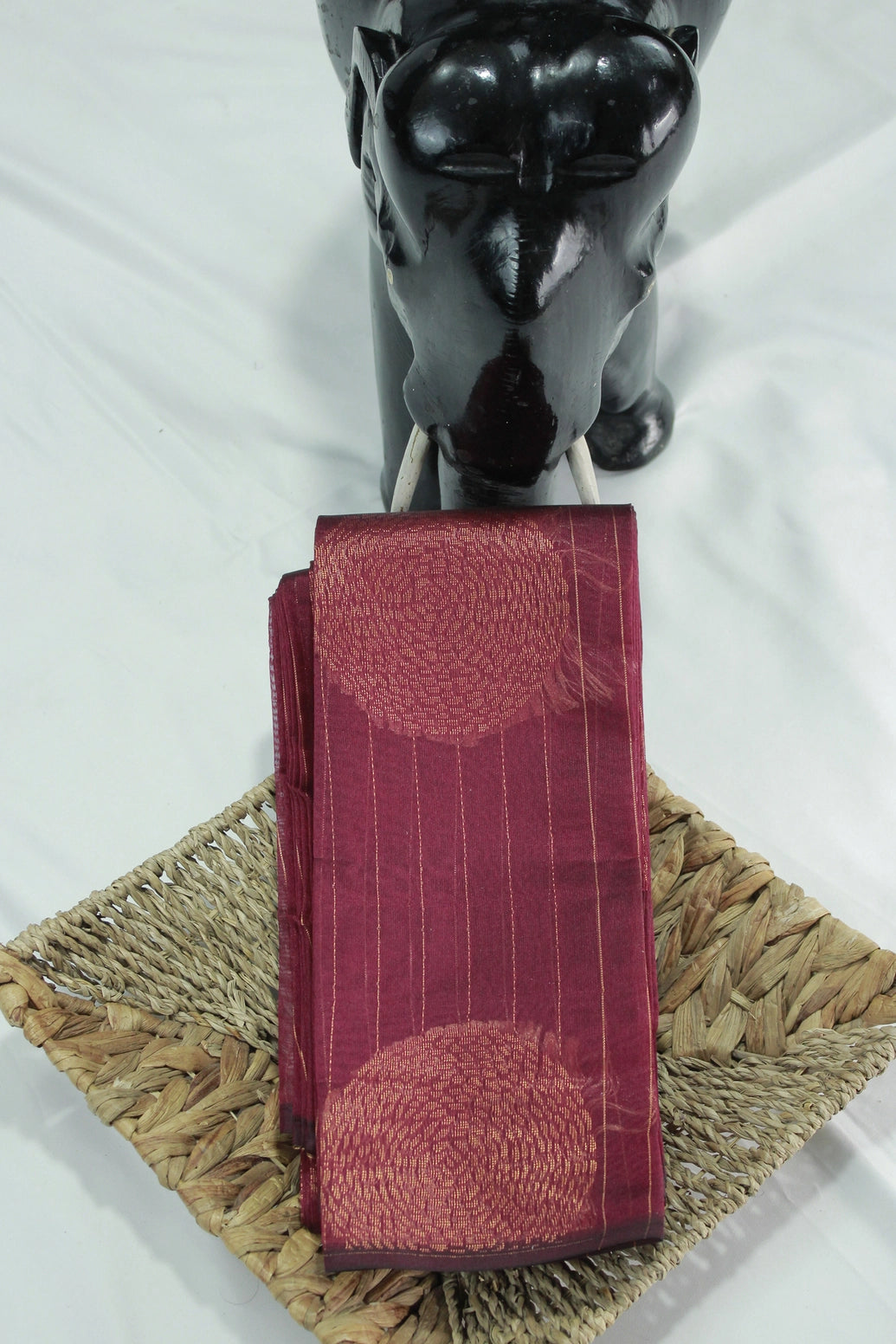 Maroon Silk Cotton Saree with Zari Border, Borderless Finish and Matching Blouse - Maroon