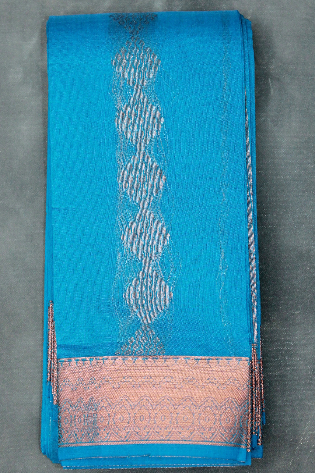 Blue Silk Cotton Saree with Beautiful Zari Border and Matching Blouse Piece - Blue