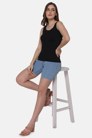 Black Sleeveless Tank Top Innerwear - Round Neck & High Back