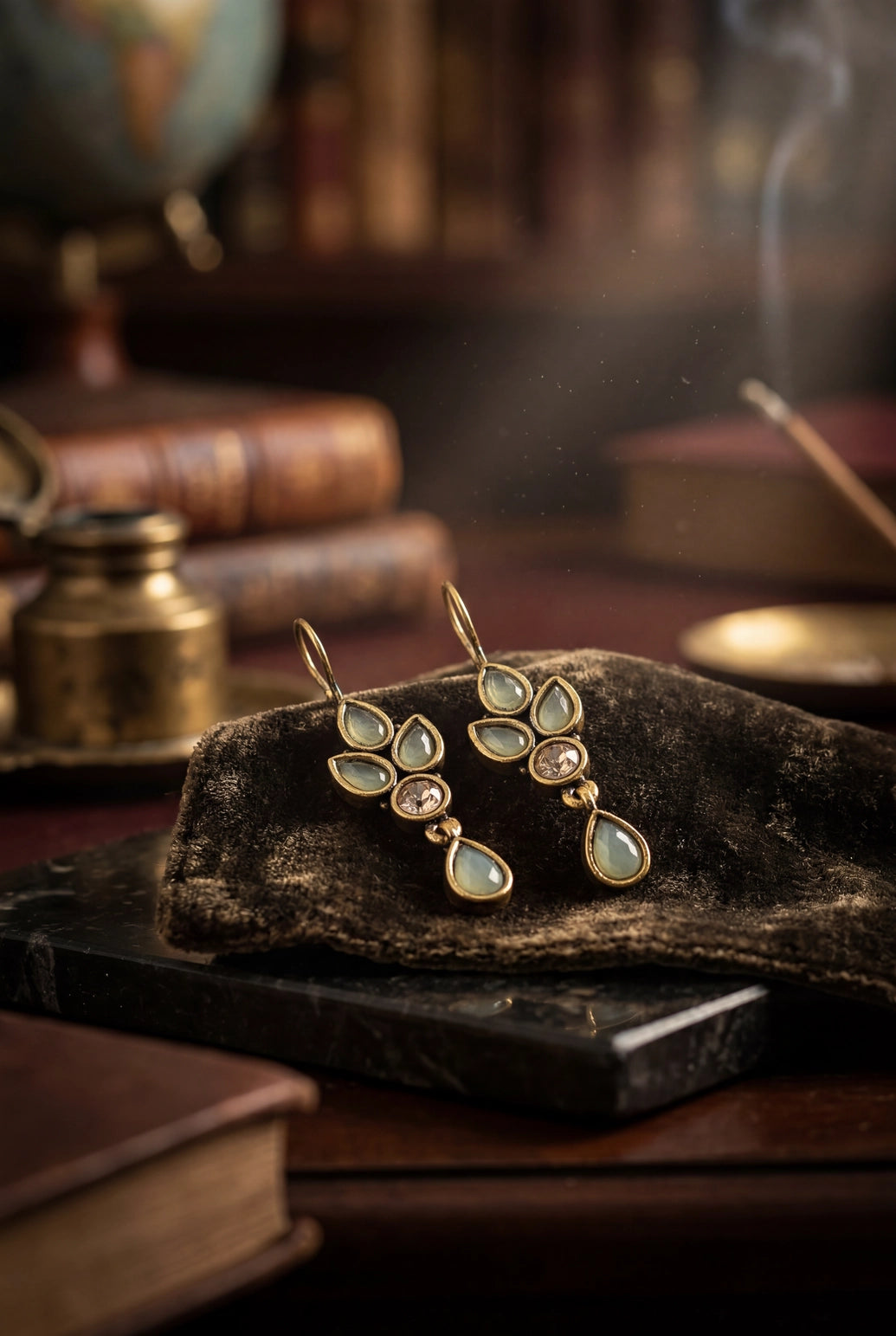 Mint Green Stone Drop Gold-Tone Hook Earrings for Women, Fashion Jewellery, 1.5 Inch - Mint Green