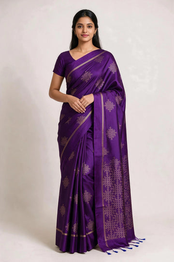 Royal Blue Soft Silk Saree with Kolam Butta and Contrast Border for Women