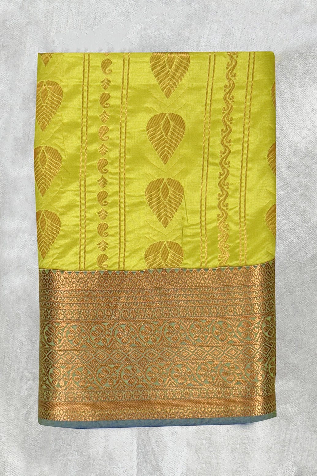 Lime Green Korvai Soft Silk Saree with Delicate Gold Zari Buttas and Traditional Floral Border - Lime Green
