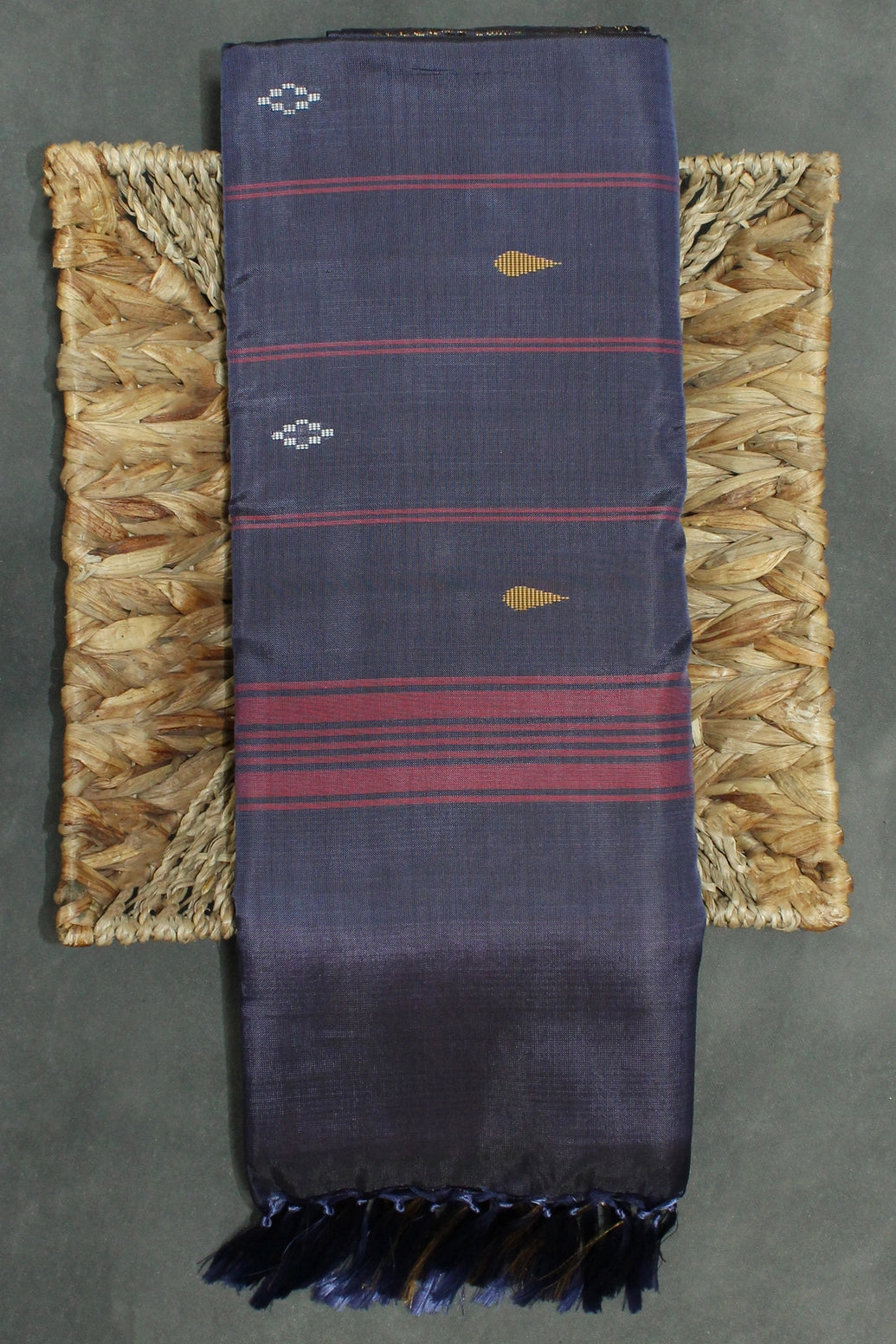 Navy Blue Vaazhai Naar (Banana Pith) Saree with Traditional Zari Border and Blouse - Navy Blue