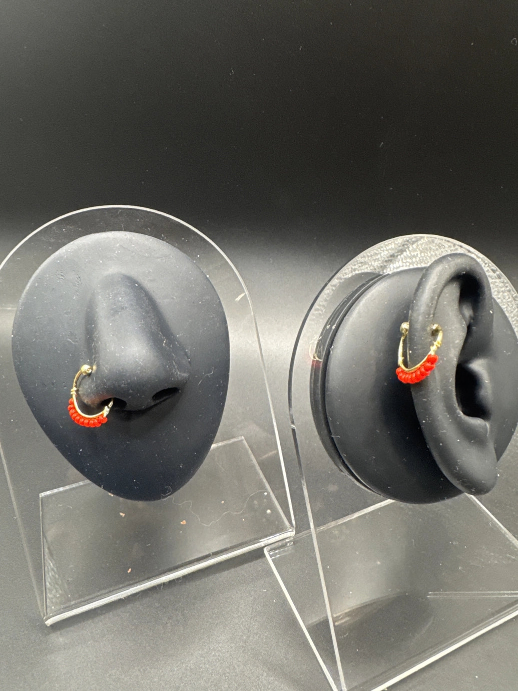 Gold-Tone Beaded Clip-On Nath Nose Ring - Half Hoop Indian Nose Pin Jewelry JCS Fashions Red 0.5 inch