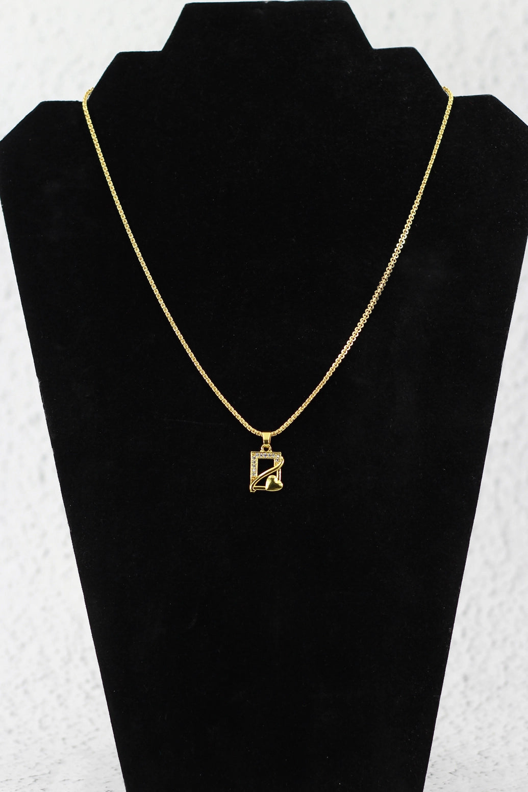 Gold-Tone Geometric Chain Necklace with Studded Frame and Heart Charm for Women - Gold