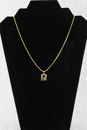 Gold-Tone Geometric Chain Necklace with Studded Frame and Heart Charm for Women