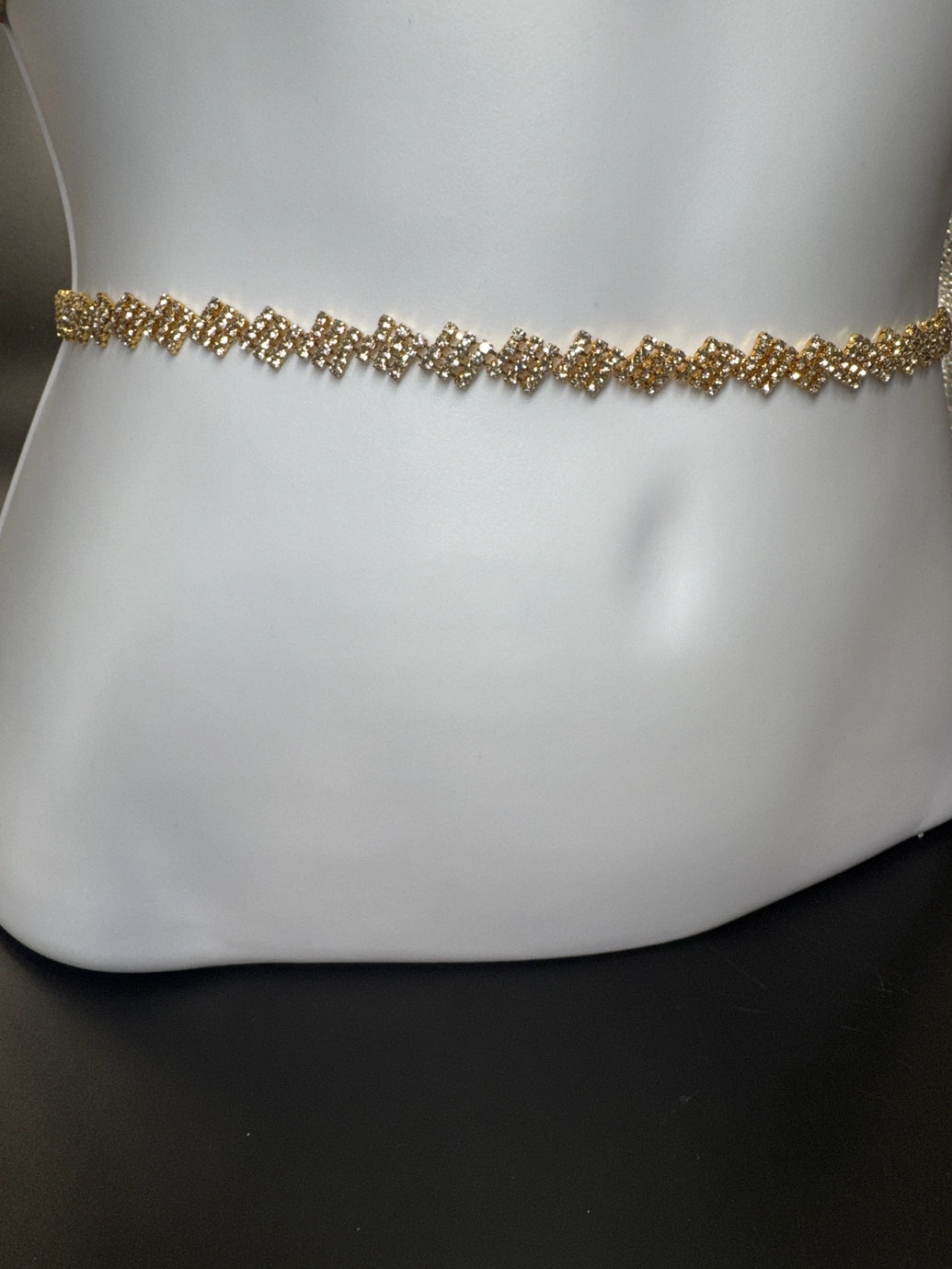 Gold-Tone Crystal Zigzag Hip Chain Waist Belt — Adjustable Geometric Fashion Jewellery for Sarees & Lehengas Jewelry JCS Fashions White 28 - 42 inches