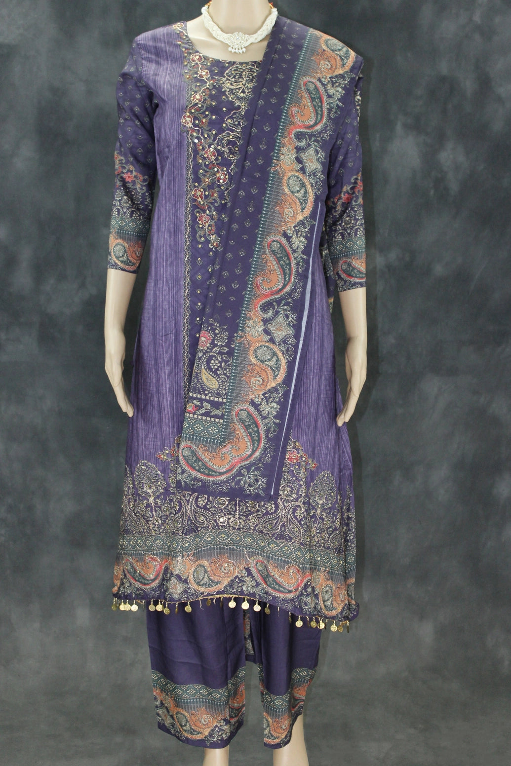 Violet Designer Crepe 3-Piece Salwar Suit with Stone & Mirror Work