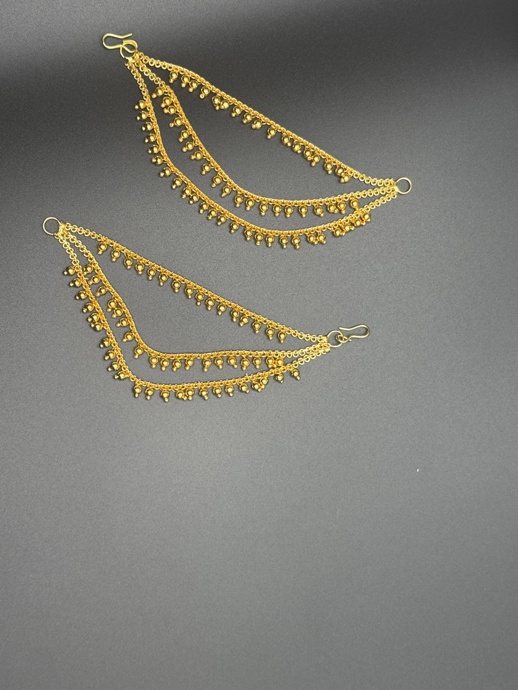 Gold-Tone 3-Layer Mattal Hair Chain, 4-inch - Traditional South Indian Temple & Bridal Head Chain for Bharatanatyam, Kuchipudi - Gold