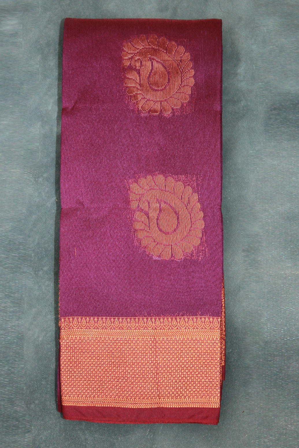 Purple Silk Cotton Zari Border Saree with Floral Motifs and Matching Blouse - Purple