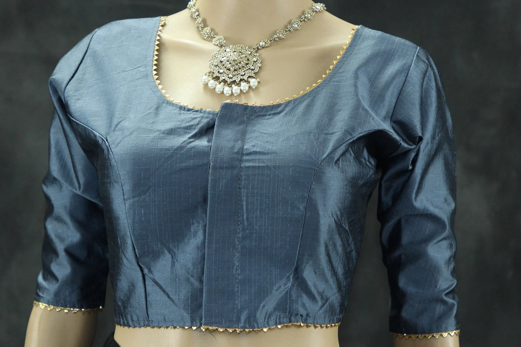 Readymade Grey Raw Silk Padded Blouse – Elbow Sleeve Blouse JCS Fashions Grey 36