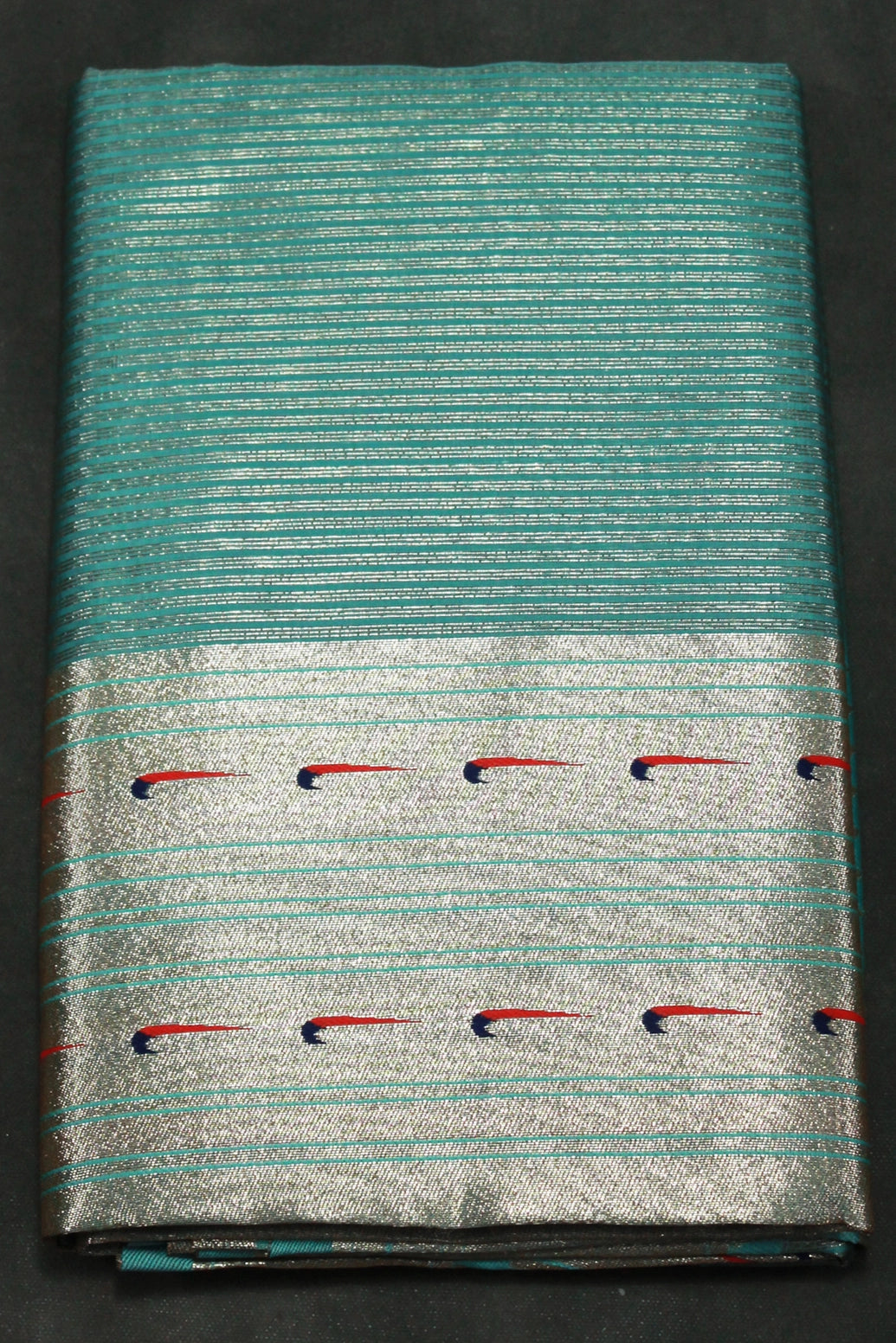 Paithani Tissue Fabric Saree with Zari Weaving Work, Rama Blue Saree with Blouse - Rama Blue