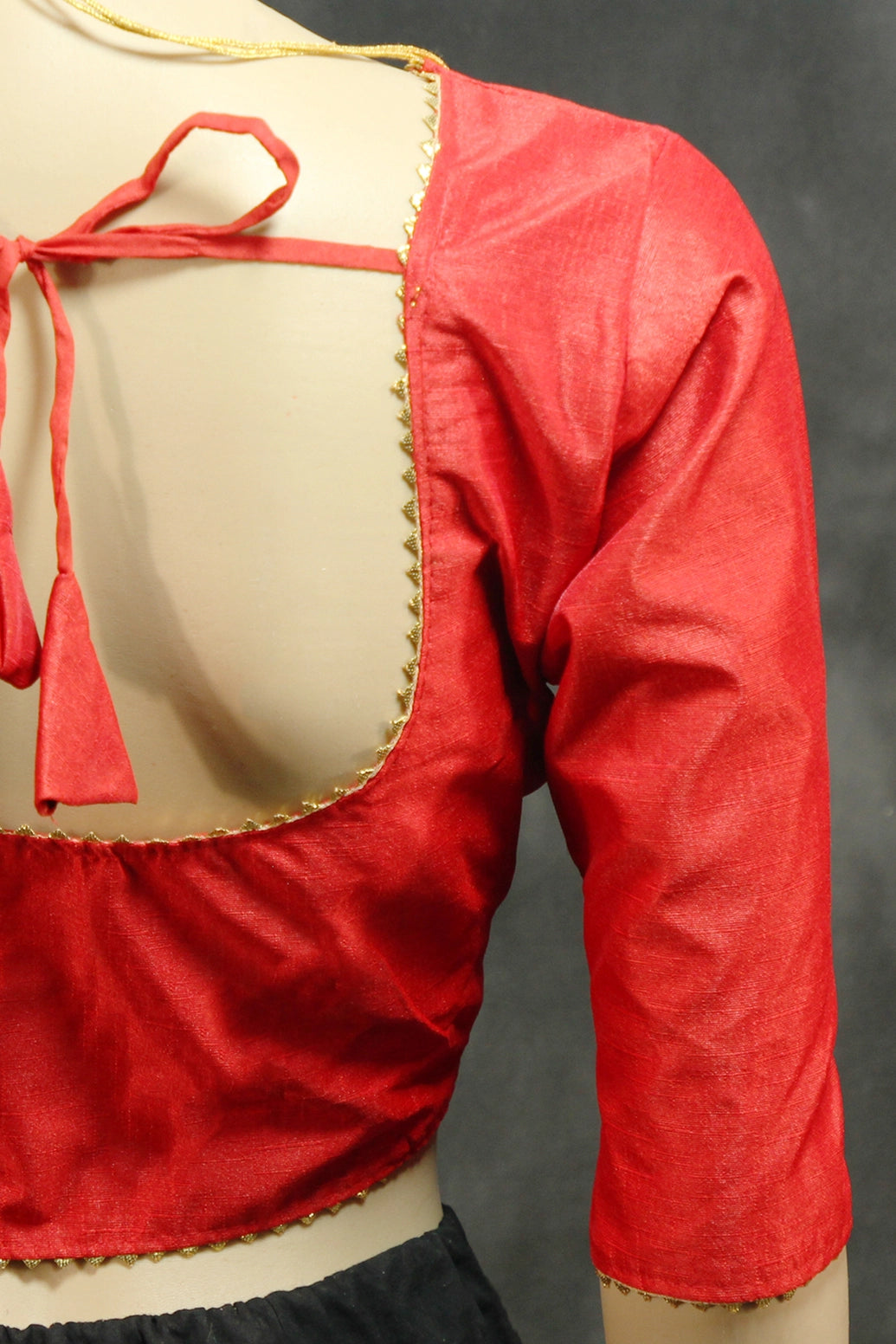 Red Raw Silk Padded Designer Blouse - Readymade Elbow Sleeve with Back Knot Blouse JCS Fashions Red 36