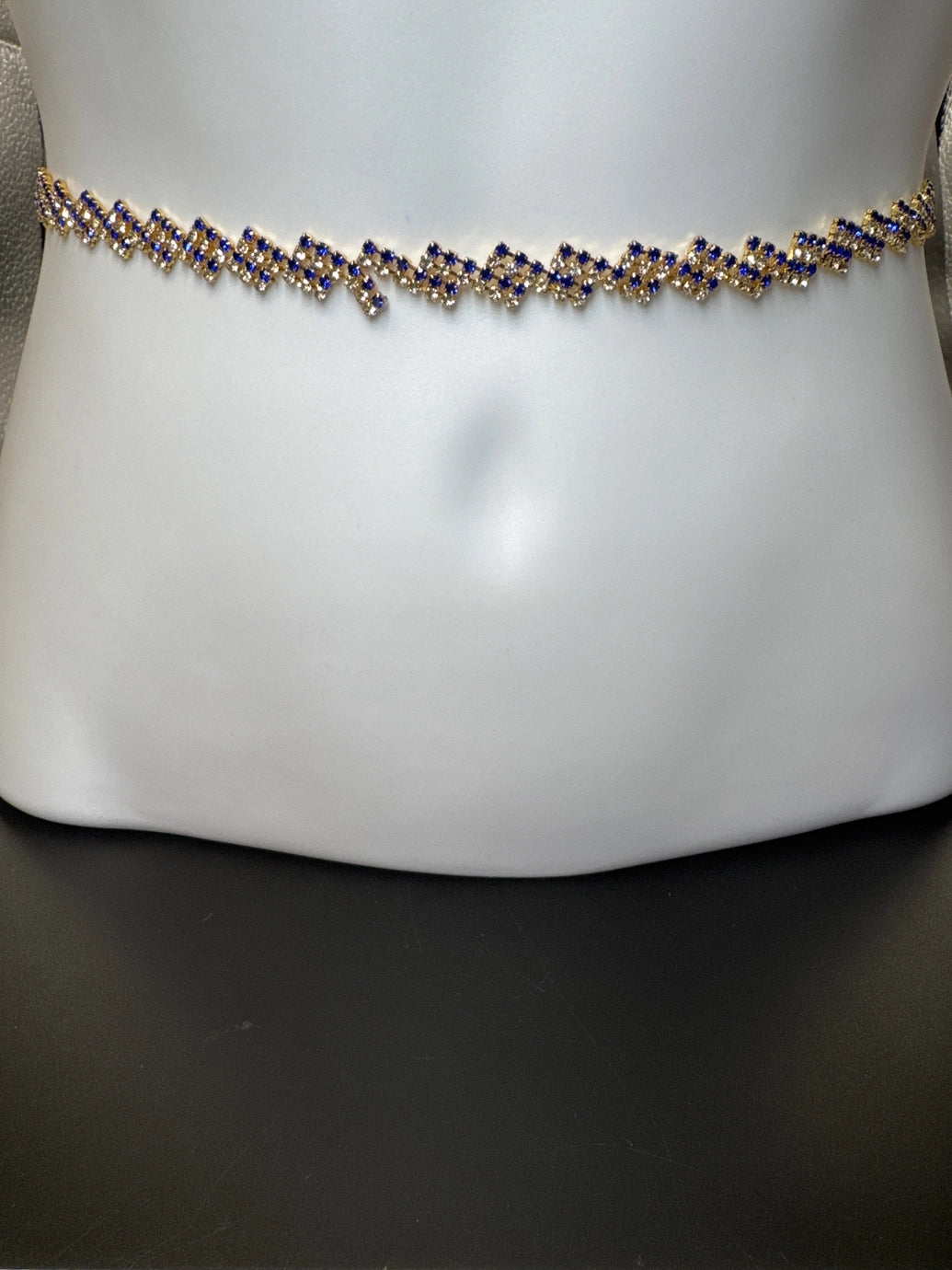 Gold-Tone Blue Crystal Zigzag Hip Chain - Adjustable Waist Belt for Ethnic Wear Jewelry JCS Fashions Blue 28 - 42 inches
