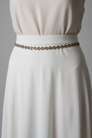 Gold-Tone Blue Crystal Zigzag Hip Chain - Adjustable Waist Belt for Ethnic Wear